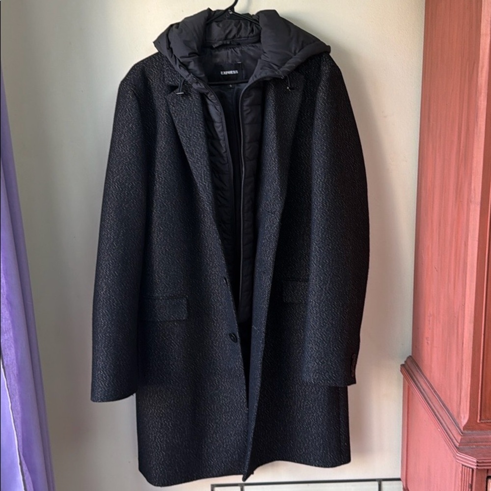 Black Express M Tweed Jacket with zip-in hoodie